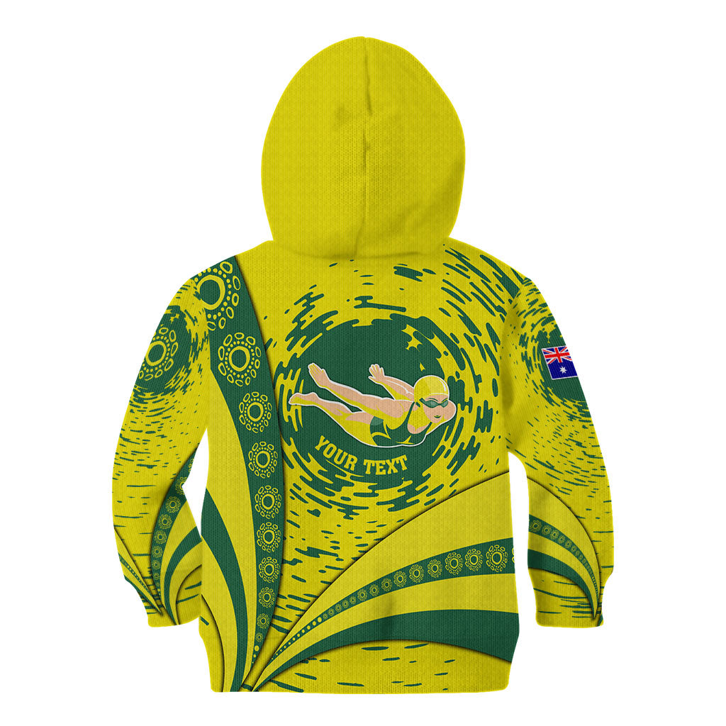 Personalized Australia Swimming Champion Kid Hoodie Freestyle Swimmer With Swirling Wave And Cultural Patterns