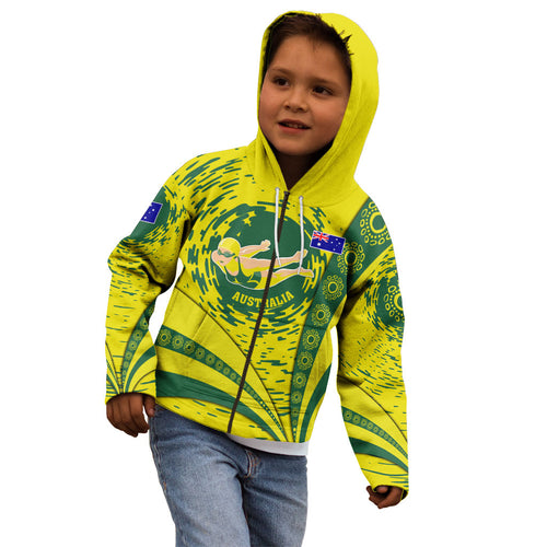 Personalized Australia Swimming Champion Kid Hoodie Freestyle Swimmer With Swirling Wave And Cultural Patterns