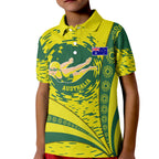 Personalized Australia Swimming Champion Kid Polo Shirt Freestyle Swimmer With Swirling Wave And Cultural Patterns