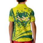 Personalized Australia Swimming Champion Kid Polo Shirt Freestyle Swimmer With Swirling Wave And Cultural Patterns