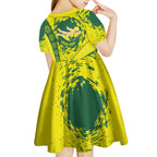 Personalized Australia Swimming Champion Kid Short Sleeve Dress Freestyle Swimmer With Swirling Wave And Cultural Patterns