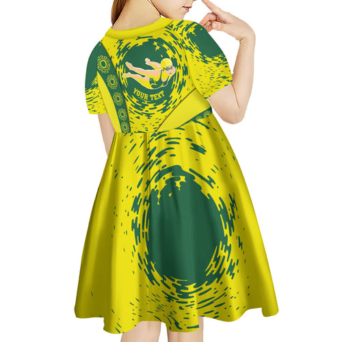 Personalized Australia Swimming Champion Kid Short Sleeve Dress Freestyle Swimmer With Swirling Wave And Cultural Patterns