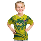 Personalized Australia Swimming Champion Kid T Shirt Freestyle Swimmer With Swirling Wave And Cultural Patterns