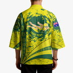Personalized Australia Swimming Champion Kimono Freestyle Swimmer With Swirling Wave And Cultural Patterns