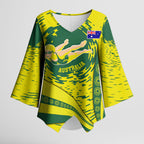 Personalized Australia Swimming Champion Kimono Sleeve Blouse Freestyle Swimmer With Swirling Wave And Cultural Patterns
