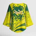 Personalized Australia Swimming Champion Kimono Sleeve Blouse Freestyle Swimmer With Swirling Wave And Cultural Patterns