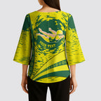 Personalized Australia Swimming Champion Kimono Sleeve Blouse Freestyle Swimmer With Swirling Wave And Cultural Patterns