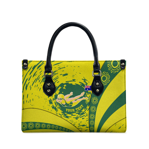 Personalized Australia Swimming Champion Leather Bag Freestyle Swimmer With Swirling Wave And Cultural Patterns