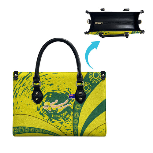 Personalized Australia Swimming Champion Leather Bag Freestyle Swimmer With Swirling Wave And Cultural Patterns