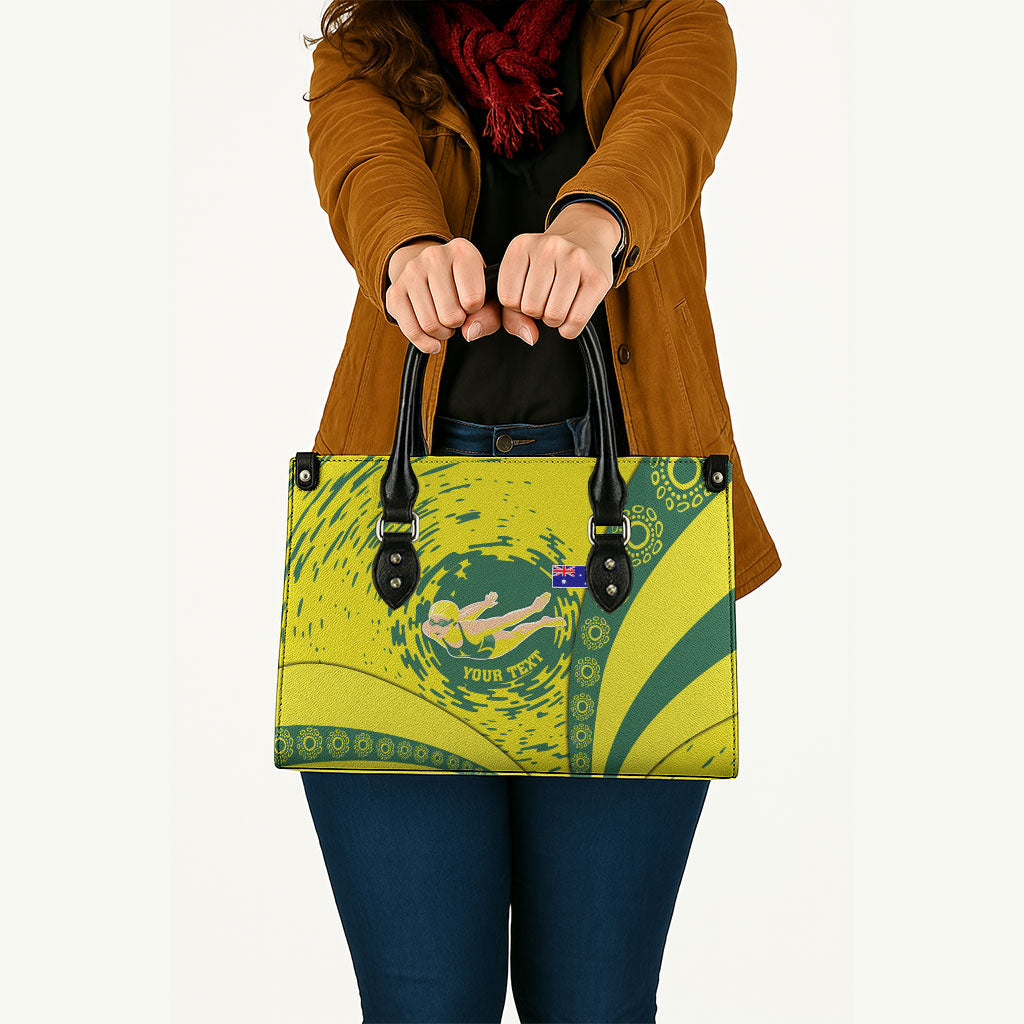 Personalized Australia Swimming Champion Leather Bag Freestyle Swimmer With Swirling Wave And Cultural Patterns