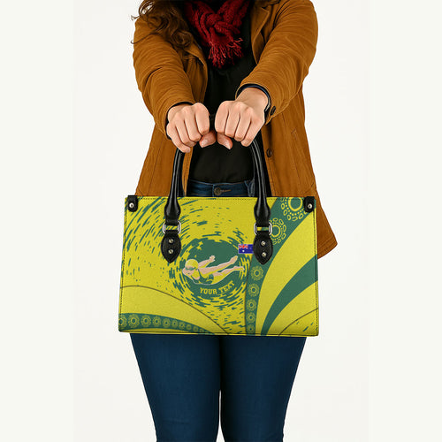 Personalized Australia Swimming Champion Leather Bag Freestyle Swimmer With Swirling Wave And Cultural Patterns