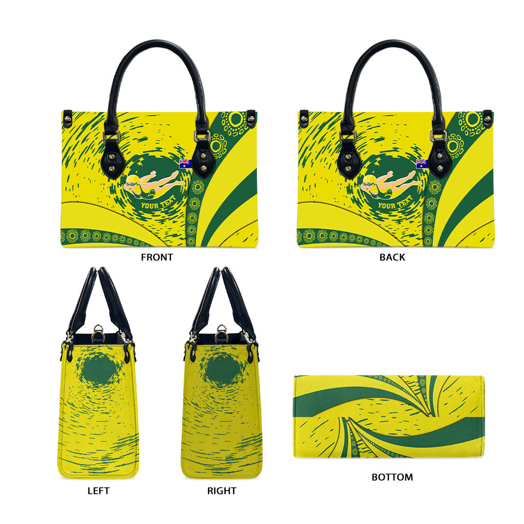 Personalized Australia Swimming Champion Leather Bag Freestyle Swimmer With Swirling Wave And Cultural Patterns