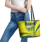 Personalized Australia Swimming Champion Leather Tote Bag Freestyle Swimmer With Swirling Wave And Cultural Patterns