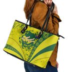 Personalized Australia Swimming Champion Leather Tote Bag Freestyle Swimmer With Swirling Wave And Cultural Patterns