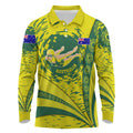 Personalized Australia Swimming Champion Long Sleeve Polo Shirt Freestyle Swimmer With Swirling Wave And Cultural Patterns