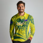 Personalized Australia Swimming Champion Long Sleeve Polo Shirt Freestyle Swimmer With Swirling Wave And Cultural Patterns