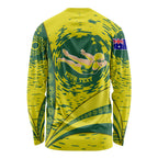 Personalized Australia Swimming Champion Long Sleeve Shirt Freestyle Swimmer With Swirling Wave And Cultural Patterns