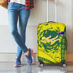 Personalized Australia Swimming Champion Luggage Cover Freestyle Swimmer With Swirling Wave And Cultural Patterns