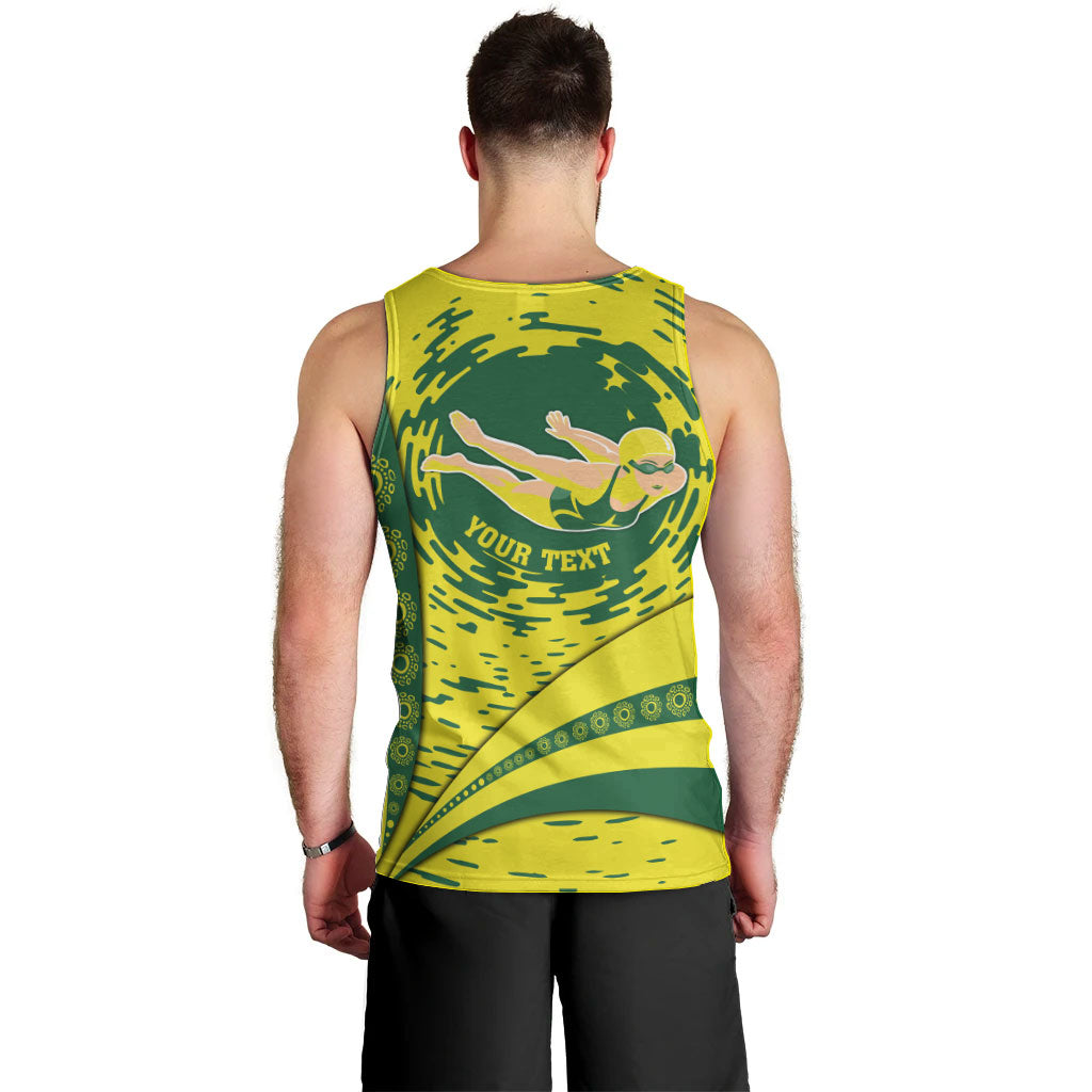 Personalized Australia Swimming Champion Men Tank Top Freestyle Swimmer With Swirling Wave And Cultural Patterns