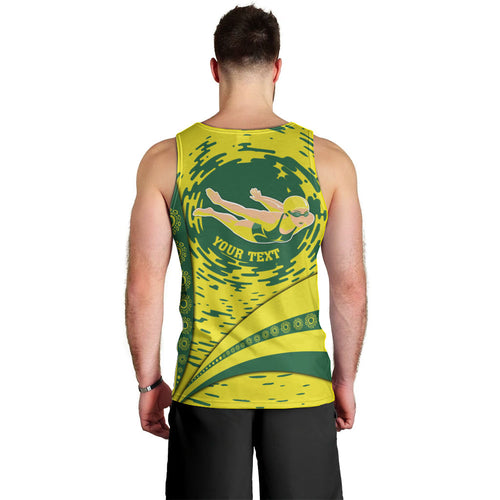 Personalized Australia Swimming Champion Men Tank Top Freestyle Swimmer With Swirling Wave And Cultural Patterns