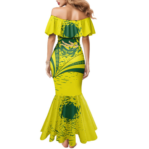 Personalized Australia Swimming Champion Mermaid Dress Freestyle Swimmer With Swirling Wave And Cultural Patterns