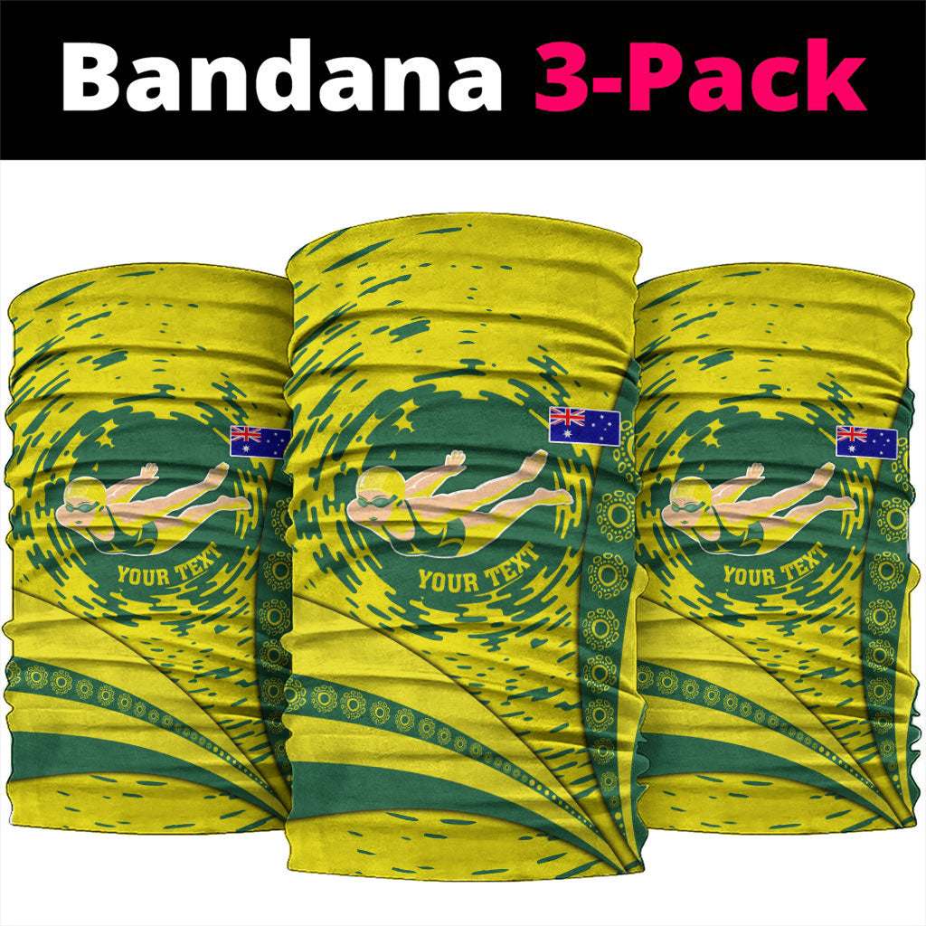 Personalized Australia Swimming Champion Neck Gaiter Freestyle Swimmer With Swirling Wave And Cultural Patterns