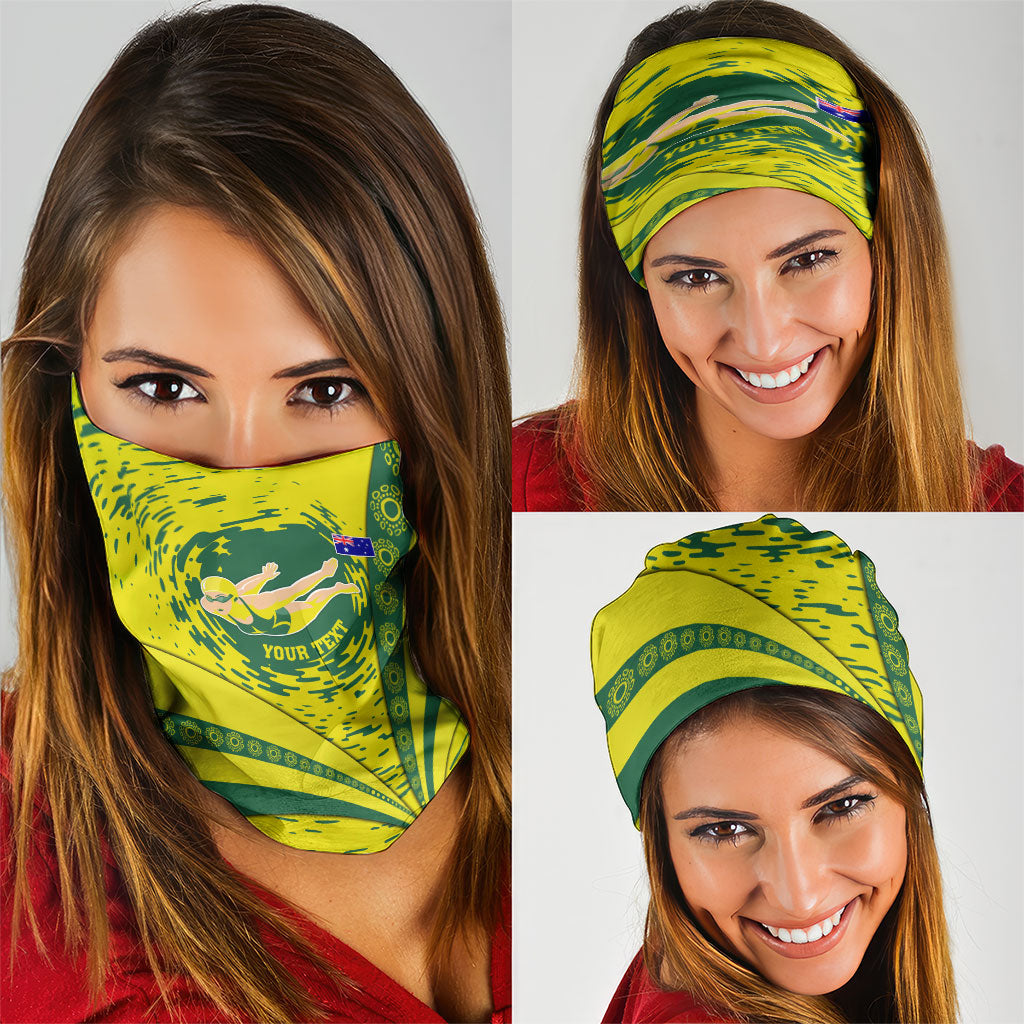 Personalized Australia Swimming Champion Neck Gaiter Freestyle Swimmer With Swirling Wave And Cultural Patterns