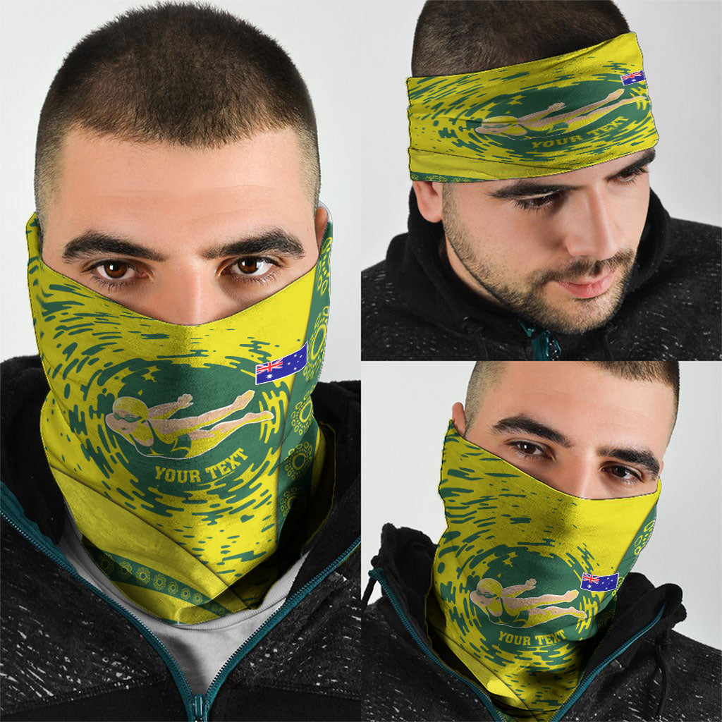 Personalized Australia Swimming Champion Neck Gaiter Freestyle Swimmer With Swirling Wave And Cultural Patterns