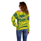 Personalized Australia Swimming Champion Off Shoulder Sweater Freestyle Swimmer With Swirling Wave And Cultural Patterns