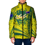 Personalized Australia Swimming Champion Padded Jacket Freestyle Swimmer With Swirling Wave And Cultural Patterns