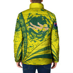 Personalized Australia Swimming Champion Padded Jacket Freestyle Swimmer With Swirling Wave And Cultural Patterns