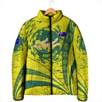 Personalized Australia Swimming Champion Padded Jacket Freestyle Swimmer With Swirling Wave And Cultural Patterns