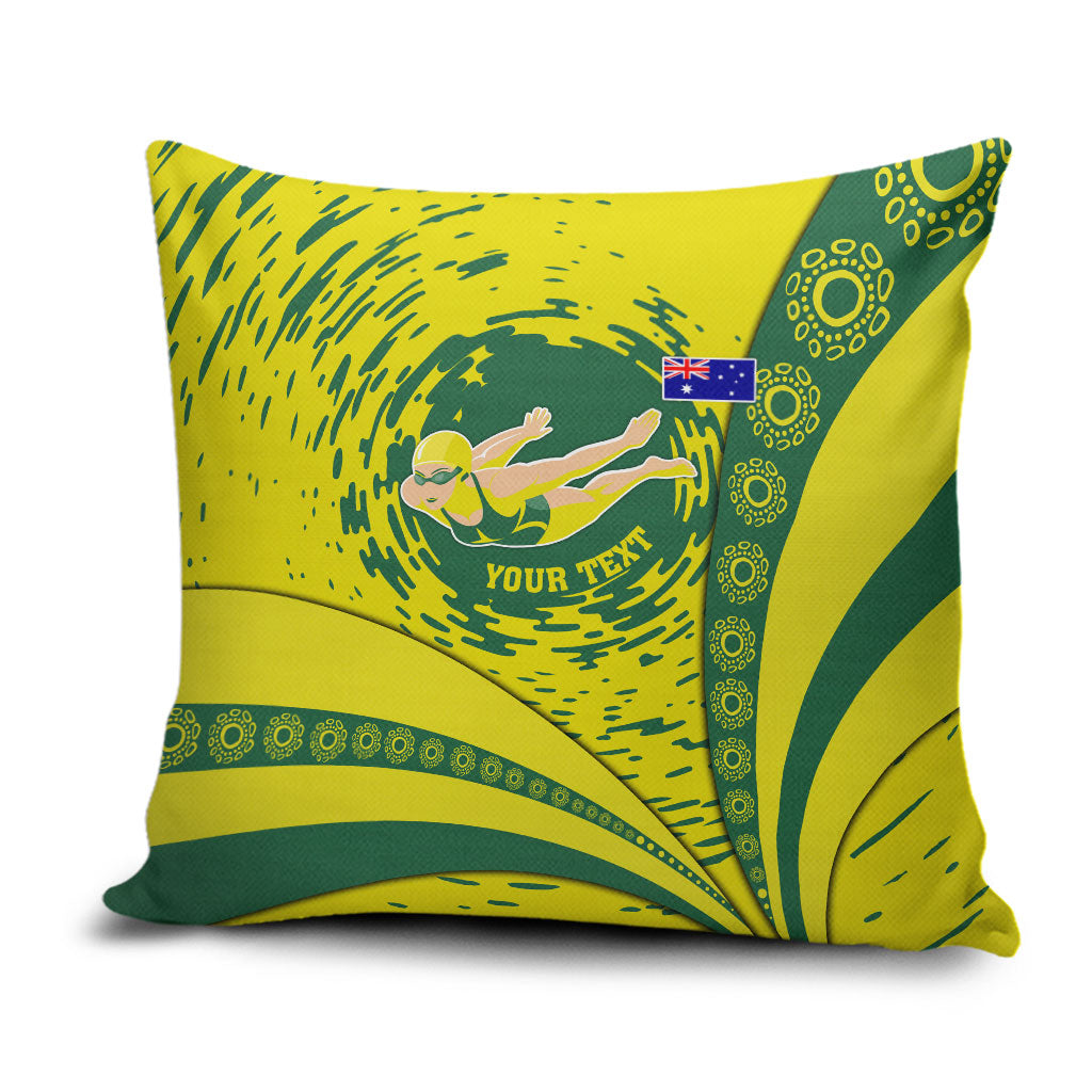 Personalized Australia Swimming Champion Pillow Cover Freestyle Swimmer With Swirling Wave And Cultural Patterns