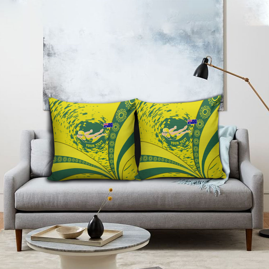Personalized Australia Swimming Champion Pillow Cover Freestyle Swimmer With Swirling Wave And Cultural Patterns