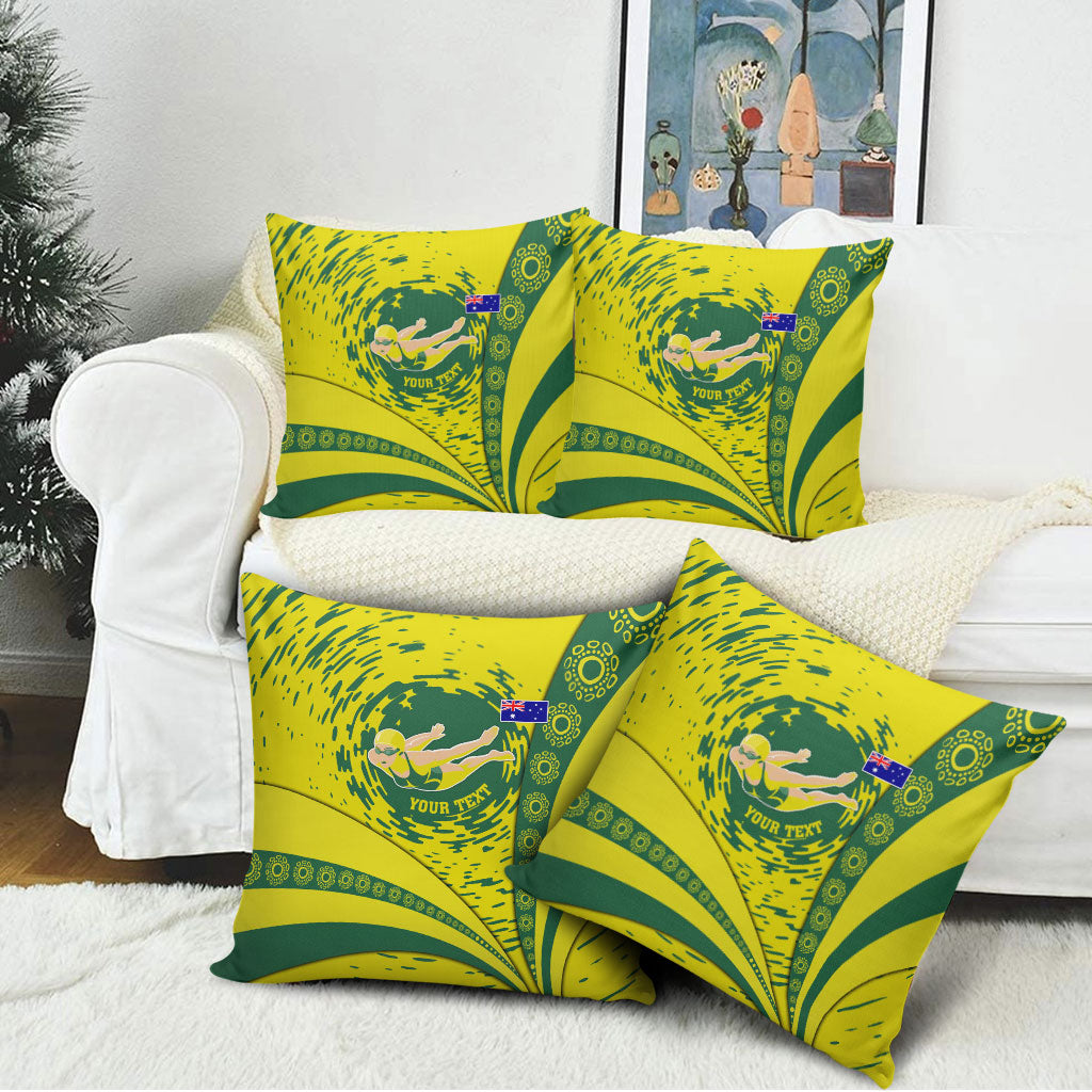 Personalized Australia Swimming Champion Pillow Cover Freestyle Swimmer With Swirling Wave And Cultural Patterns