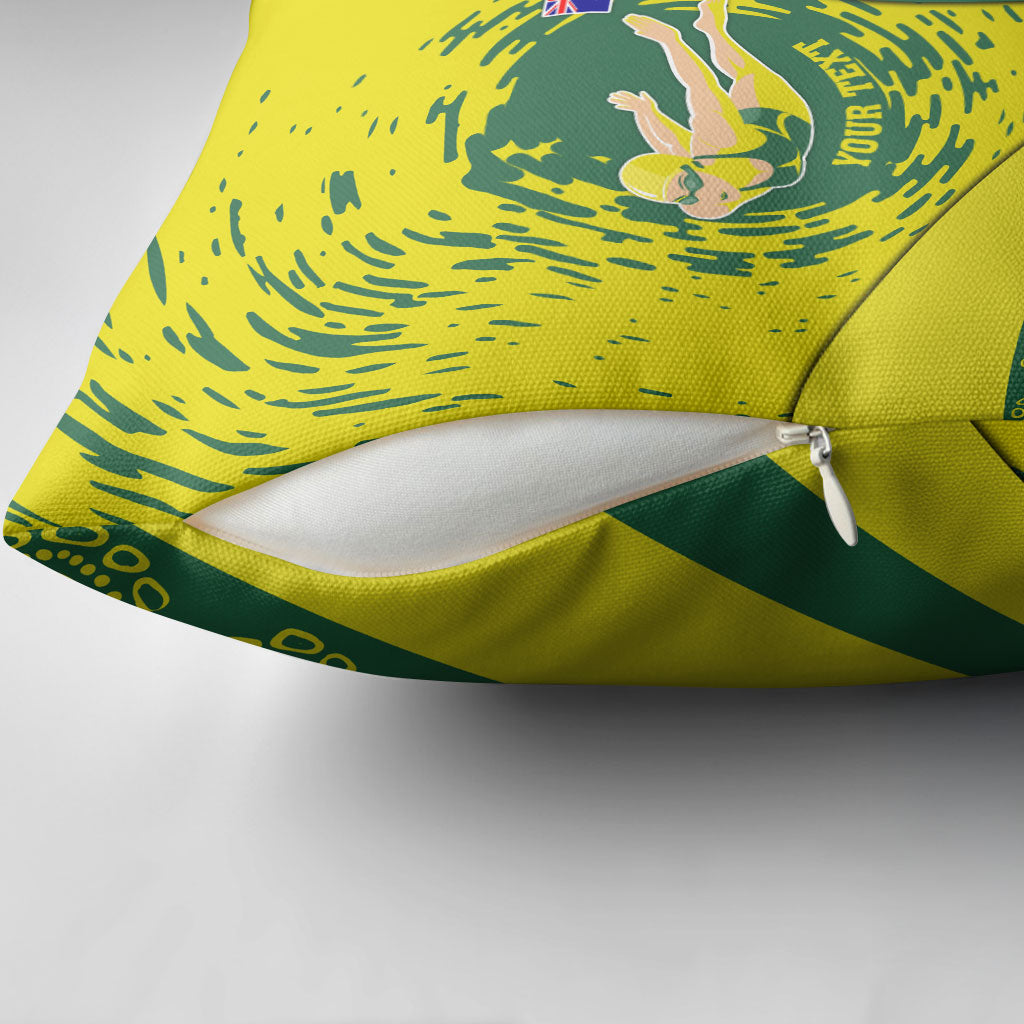 Personalized Australia Swimming Champion Pillow Cover Freestyle Swimmer With Swirling Wave And Cultural Patterns