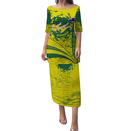 Personalized Australia Swimming Champion Puletasi Freestyle Swimmer With Swirling Wave And Cultural Patterns