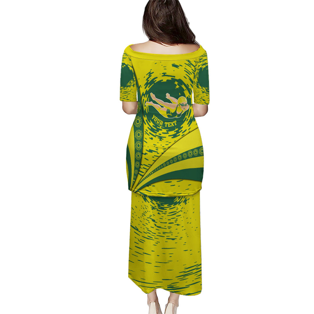 Personalized Australia Swimming Champion Puletasi Freestyle Swimmer With Swirling Wave And Cultural Patterns