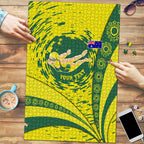 Personalized Australia Swimming Champion Puzzle Freestyle Swimmer With Swirling Wave And Cultural Patterns