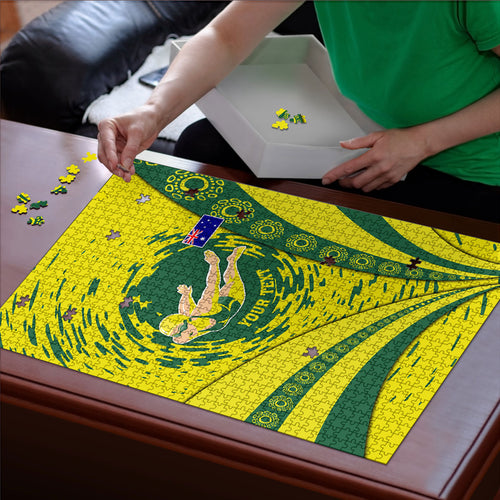 Personalized Australia Swimming Champion Puzzle Freestyle Swimmer With Swirling Wave And Cultural Patterns
