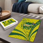 Personalized Australia Swimming Champion Puzzle Freestyle Swimmer With Swirling Wave And Cultural Patterns