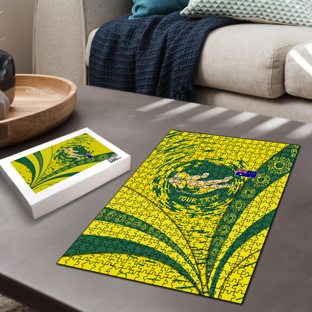 Personalized Australia Swimming Champion Puzzle Freestyle Swimmer With Swirling Wave And Cultural Patterns