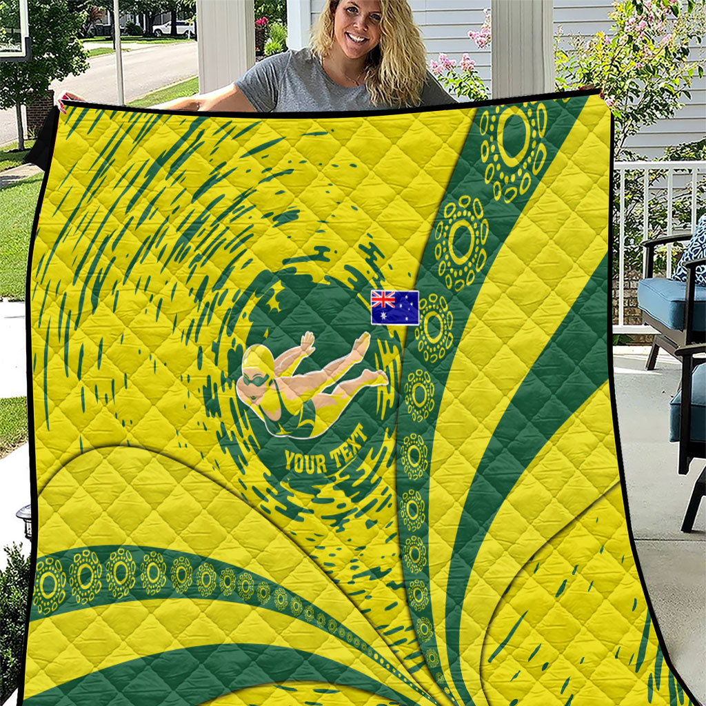 Personalized Australia Swimming Champion Quilt Freestyle Swimmer With Swirling Wave And Cultural Patterns
