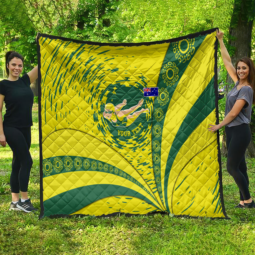 Personalized Australia Swimming Champion Quilt Freestyle Swimmer With Swirling Wave And Cultural Patterns