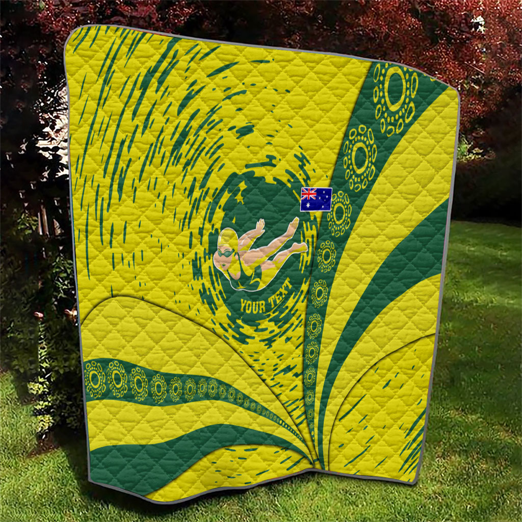 Personalized Australia Swimming Champion Quilt Freestyle Swimmer With Swirling Wave And Cultural Patterns