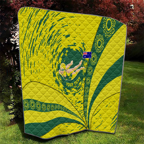 Personalized Australia Swimming Champion Quilt Freestyle Swimmer With Swirling Wave And Cultural Patterns