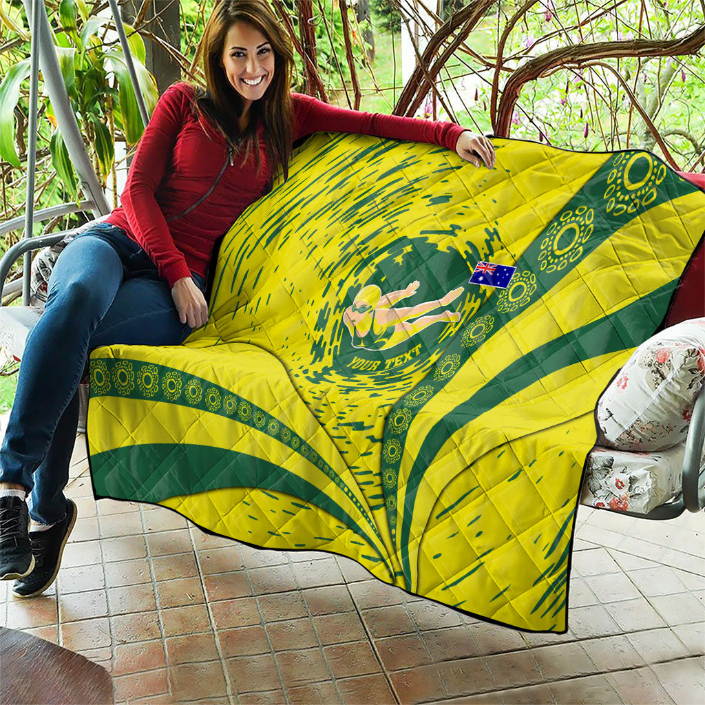 Personalized Australia Swimming Champion Quilt Freestyle Swimmer With Swirling Wave And Cultural Patterns