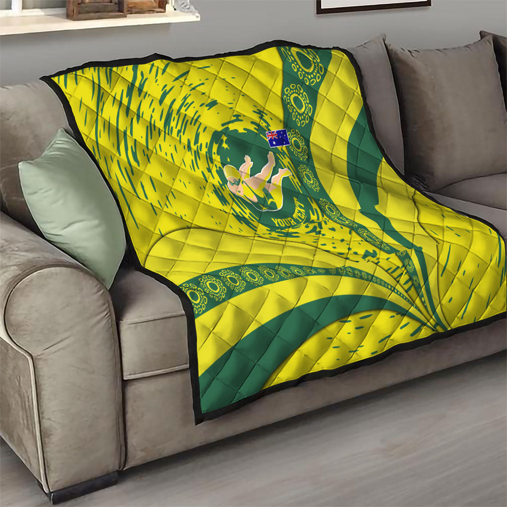 Personalized Australia Swimming Champion Quilt Freestyle Swimmer With Swirling Wave And Cultural Patterns