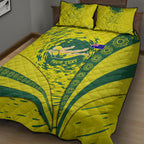 Personalized Australia Swimming Champion Quilt Bed Set Freestyle Swimmer With Swirling Wave And Cultural Patterns