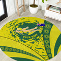 Personalized Australia Swimming Champion Round Carpet Freestyle Swimmer With Swirling Wave And Cultural Patterns